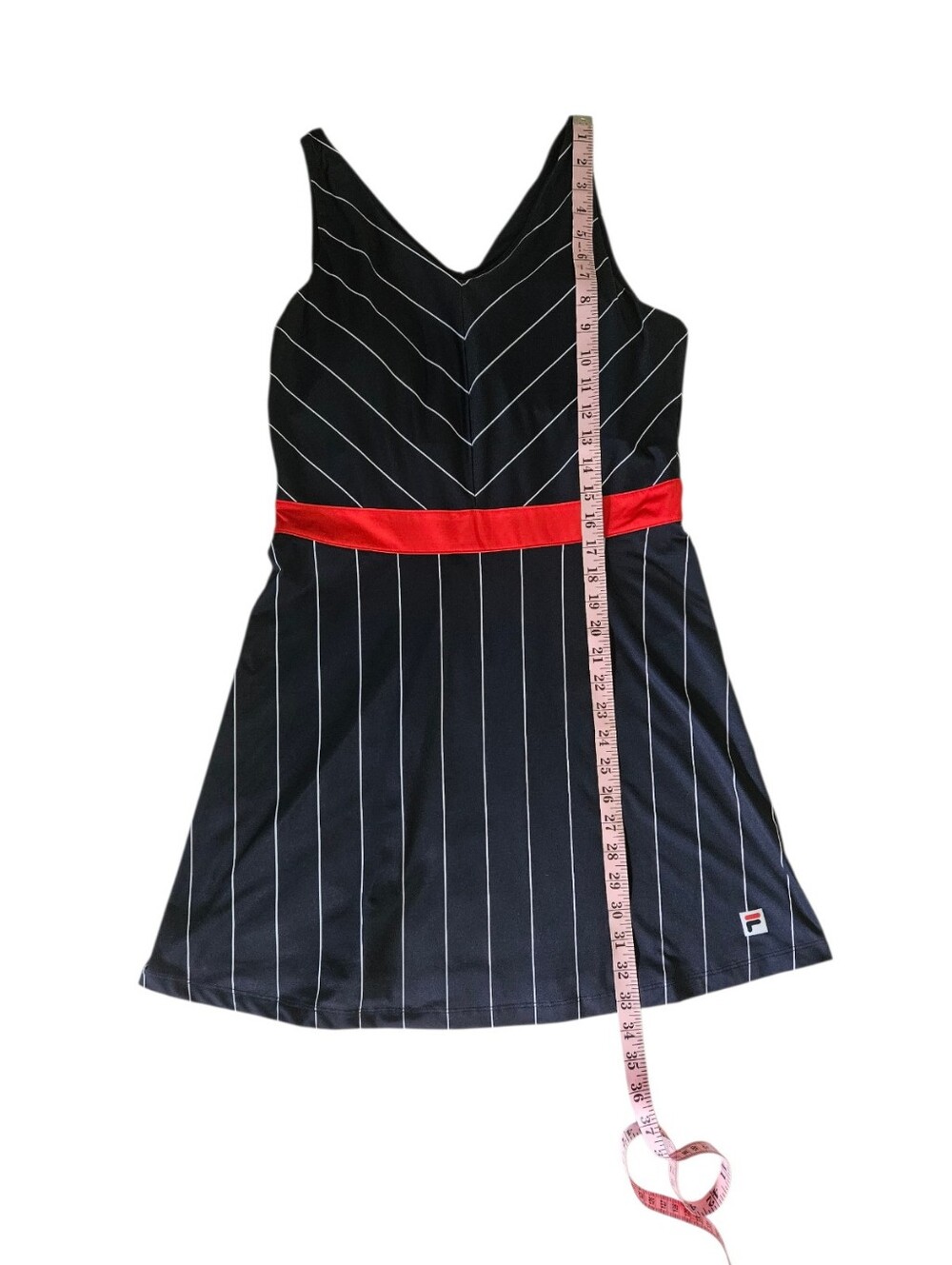 Fila Heritage Tennis Dress Women's Large V-Neck Navy Pinstripe Athleisure - Picture 8 of 11